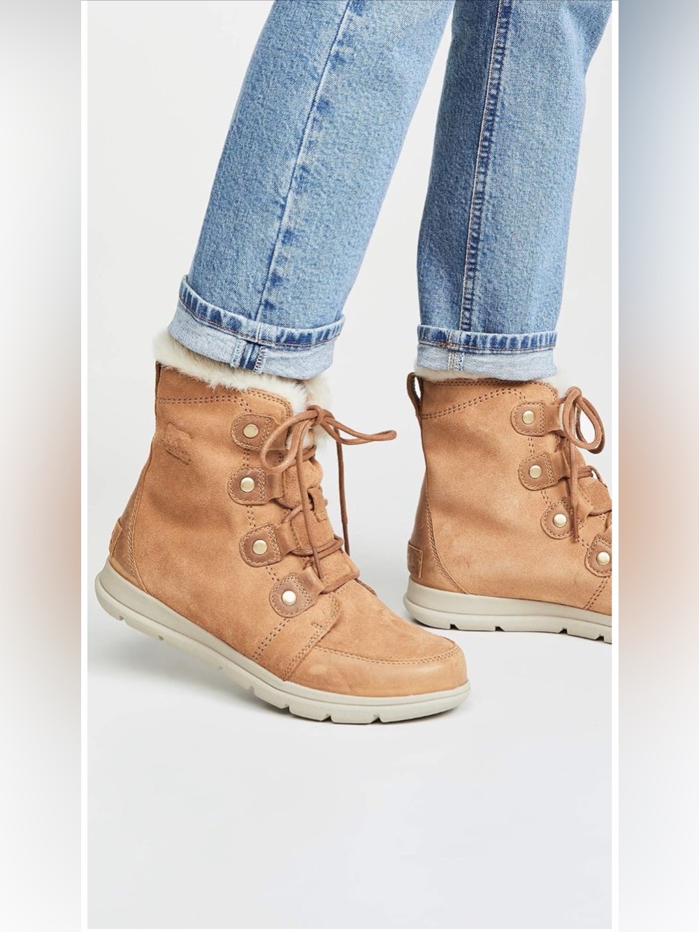 SOREL Explorer Joan Waterproof Suede Winter Boots Camel Size 6.5